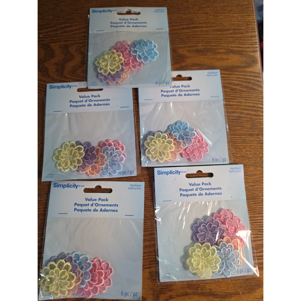 Simplicity Iron On Applique Motifs Embellishments Sheer Flowers Value Pack  Lot5